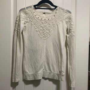 Free People XS Embroidered Beaded Long Sleeve in Cream / White Shirt
